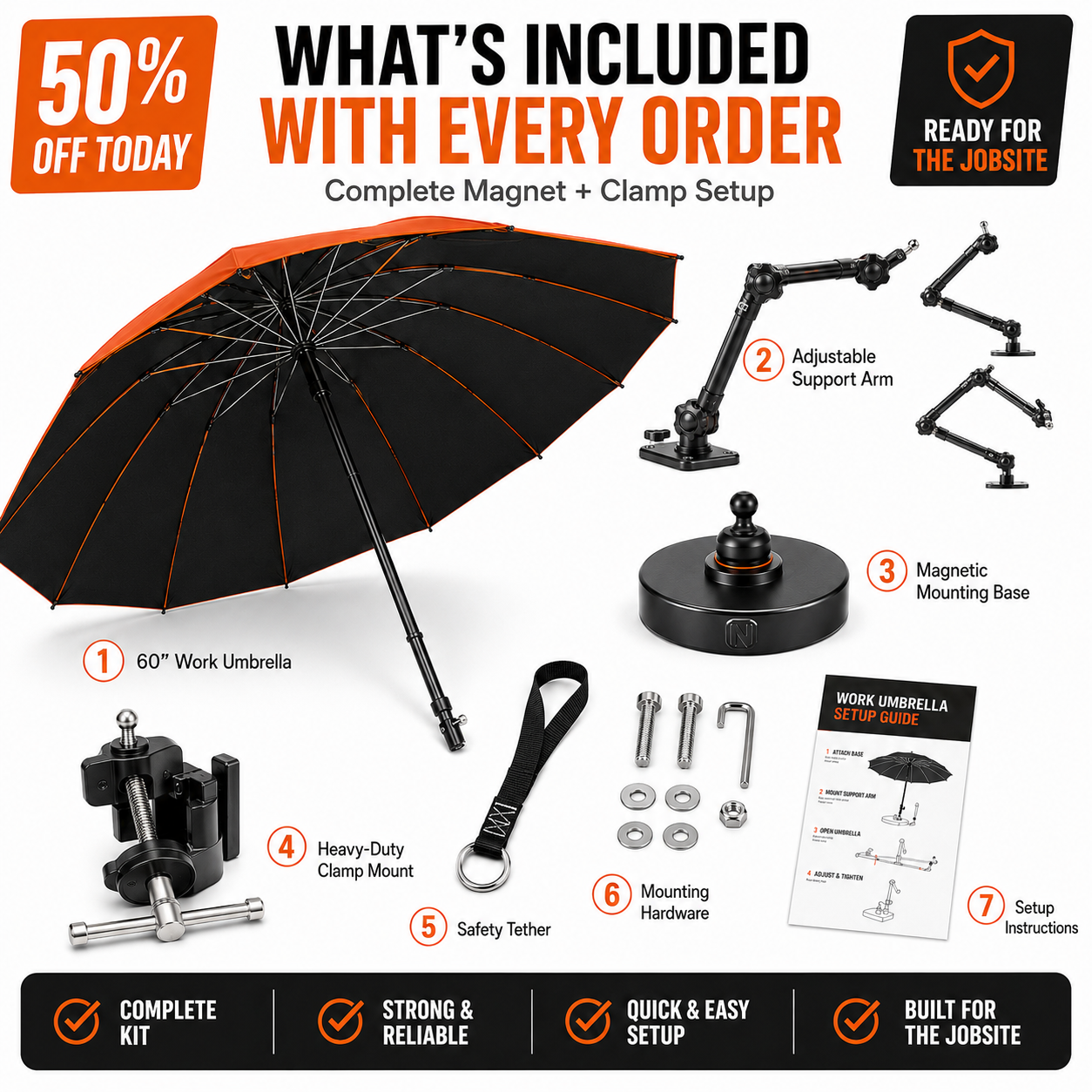North Grip Company High Fiber 16 Ribbed Umbrella With Magnetic Base Kit