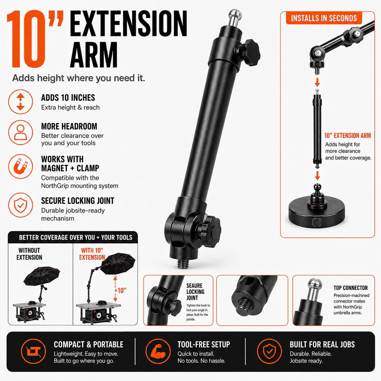 10 Inch Adjustable Umbrella Extension Arm