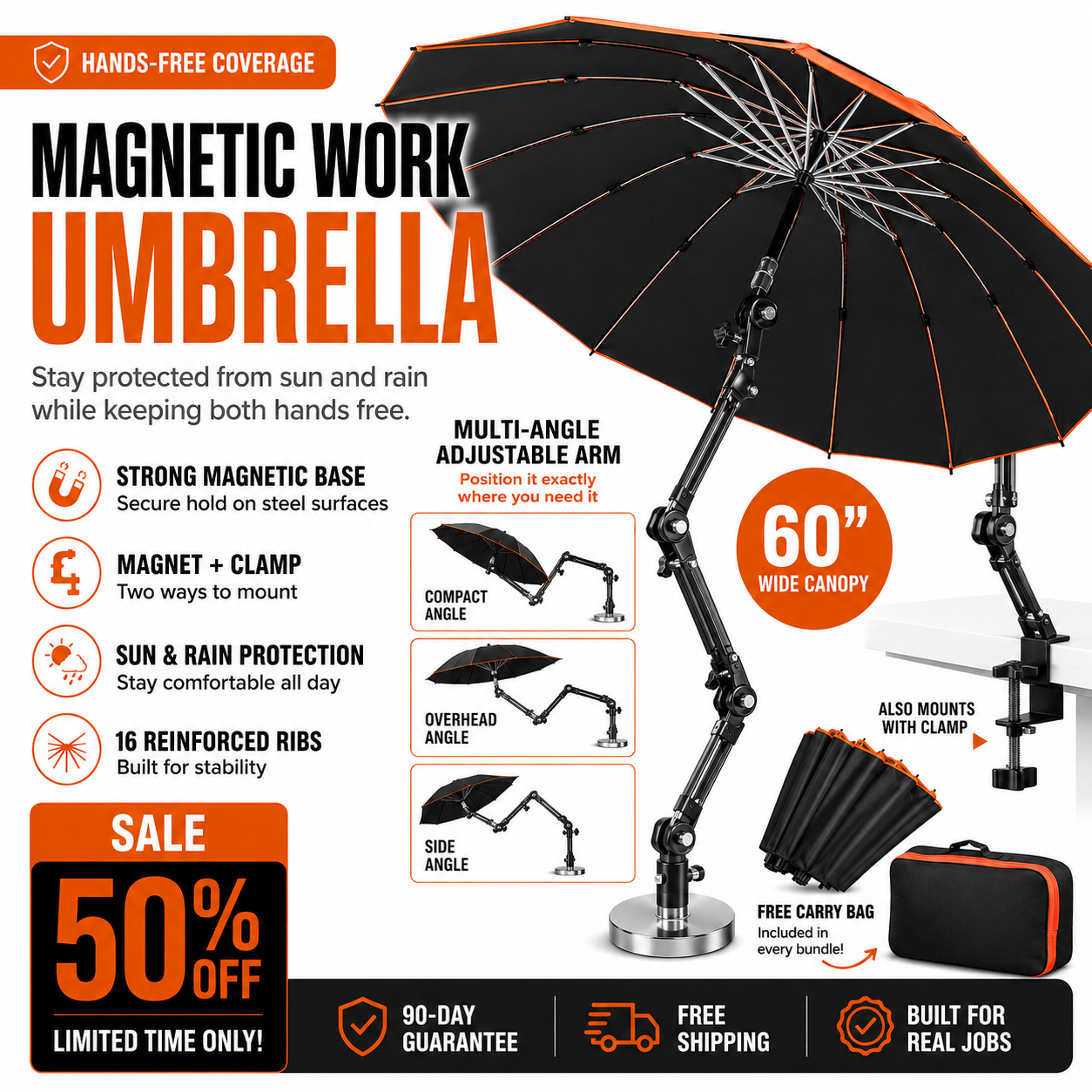 North Grip Company High Fiber 16 Ribbed Umbrella With Magnetic Base Kit