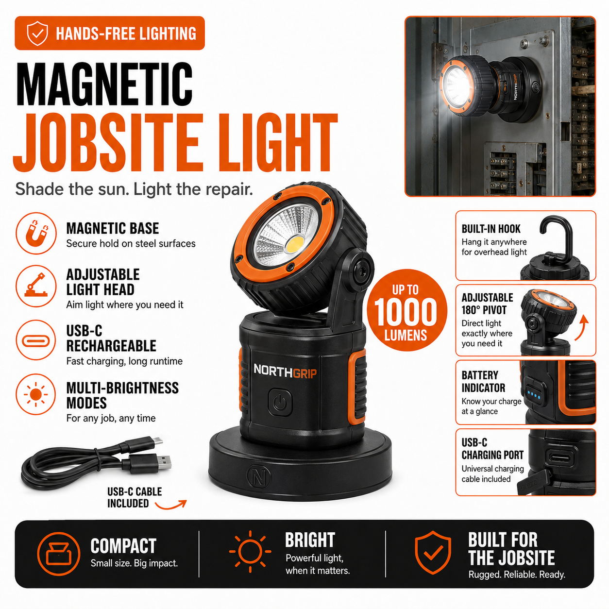 Magnetic Job Light 10,000 Lumens 48 Hour Battery Life